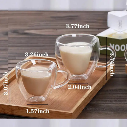 Heart love double walled glass coffee mug set kitchen drinkware