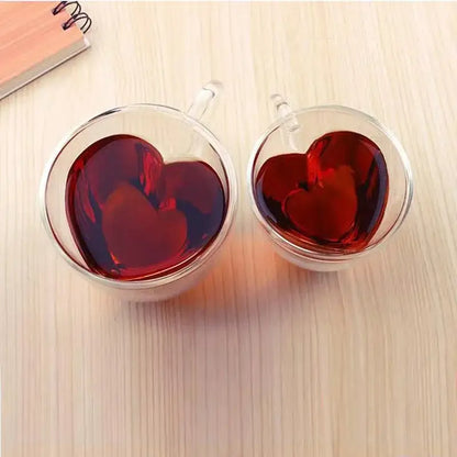 Heart love double walled glass coffee mug set kitchen drinkware