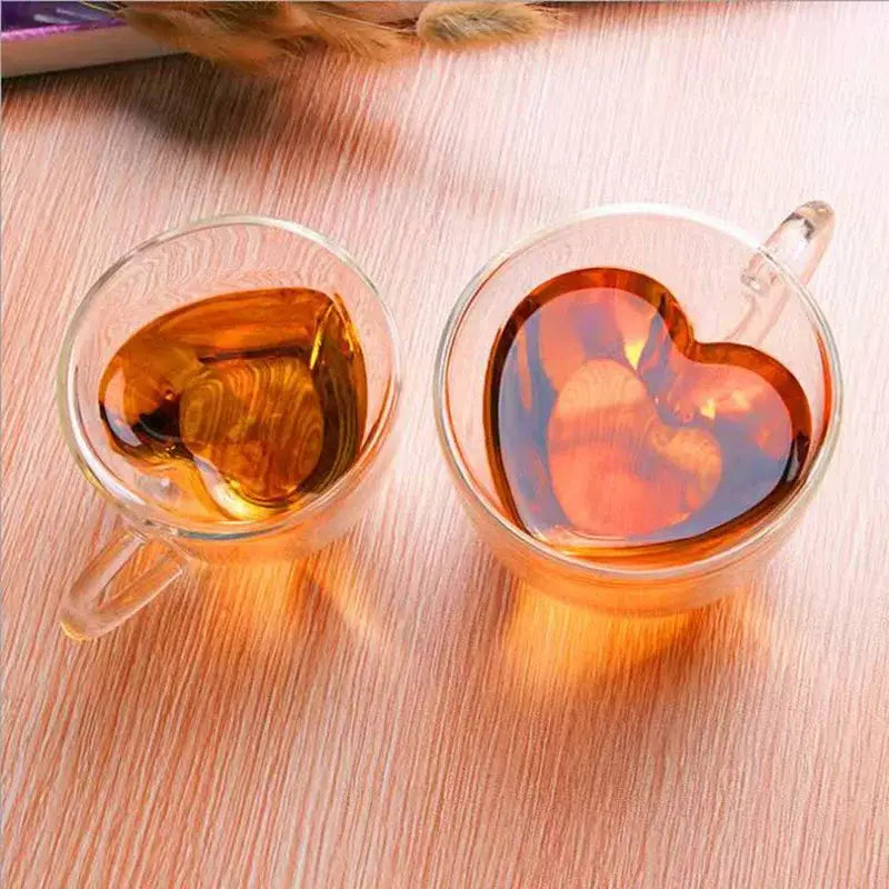 Heart love double walled glass coffee mug set kitchen drinkware