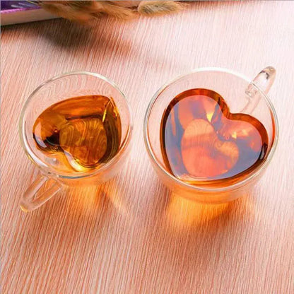Heart love double walled glass coffee mug set kitchen drinkware