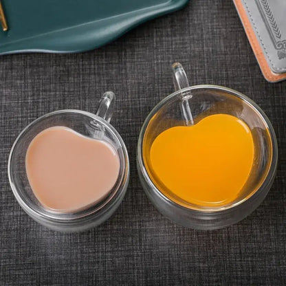 Heart love double walled glass coffee mug set kitchen drinkware