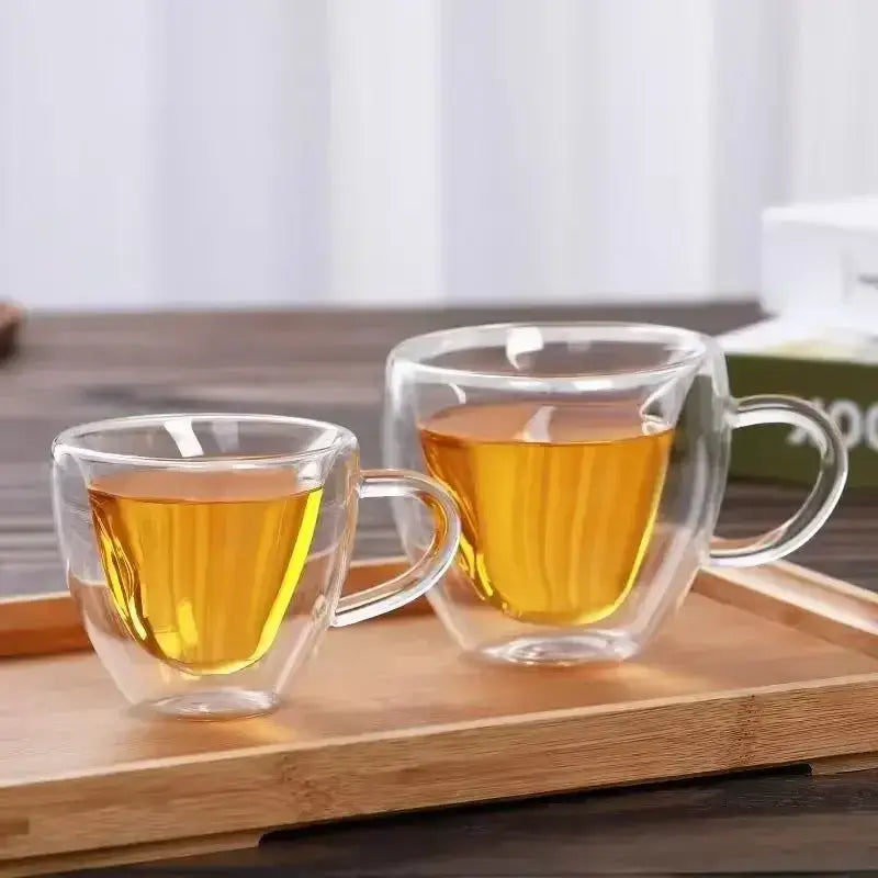 Heart shaped double wall glass mug set kitchen drinkware
