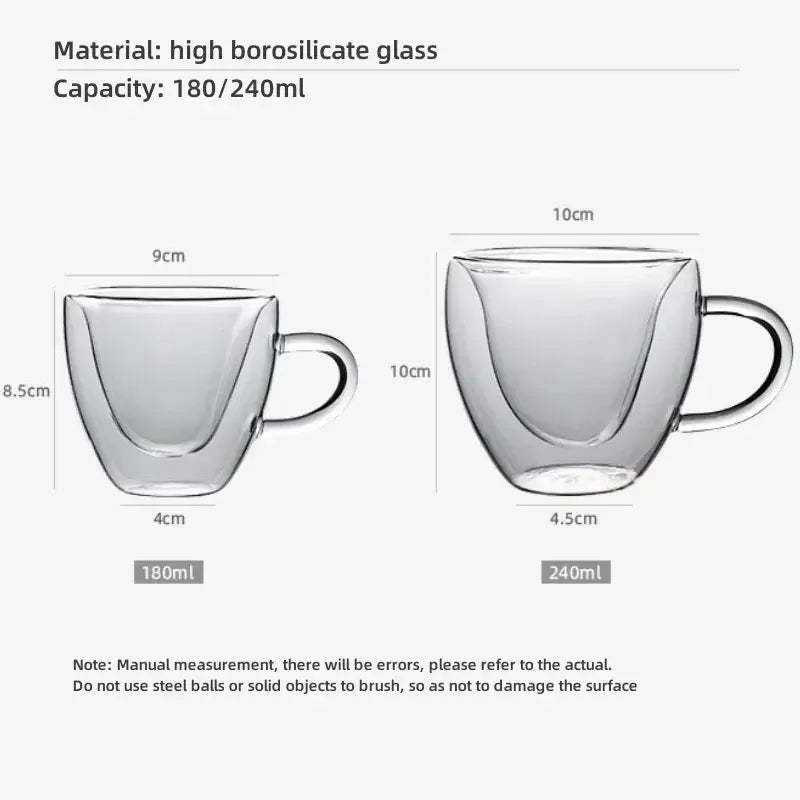 Heart shaped double wall glass mug set kitchen drinkware