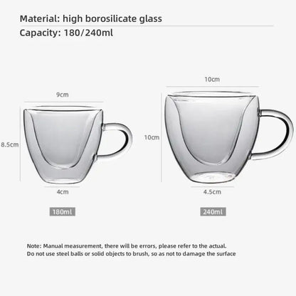 Heart shaped double wall glass mug set kitchen drinkware