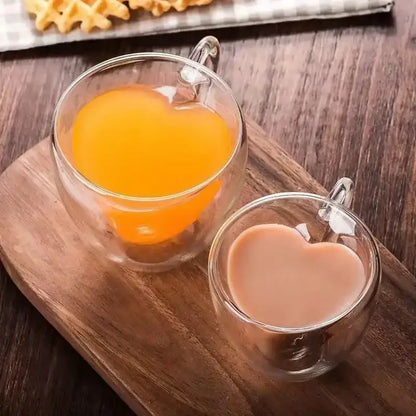 Heart shaped double wall glass mug set kitchen drinkware