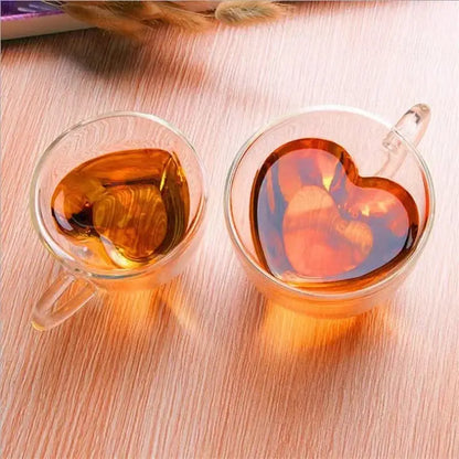 Heart shaped double wall glass mug set kitchen drinkware
