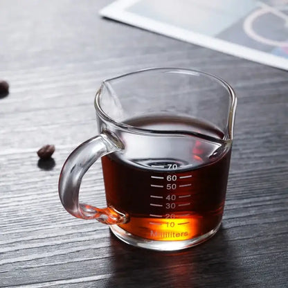 Heat resistant glass espresso milk jug with wood handle kitchen cup