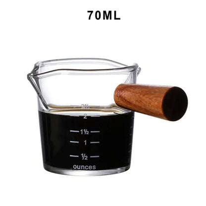 Heat resistant glass espresso milk jug with wood handle kitchen cup