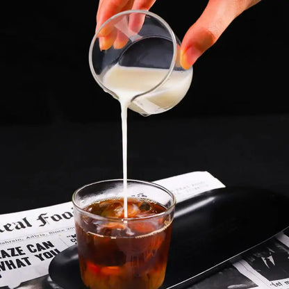 Heat resistant glass espresso milk jug with wood handle kitchen cup