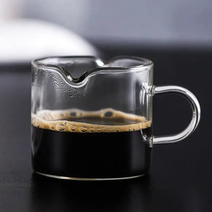 Heat resistant glass espresso milk jug with wood handle kitchen cup