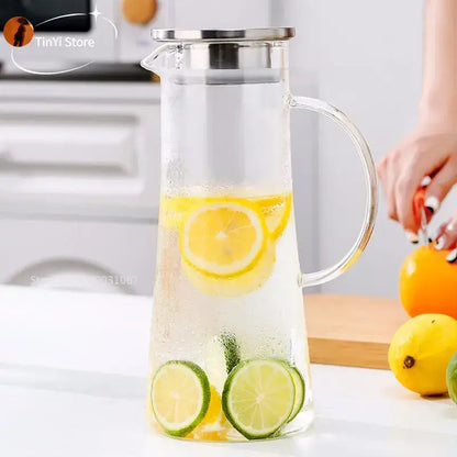 Heat resistant glass pitcher water carafe with stainless lid kitchen