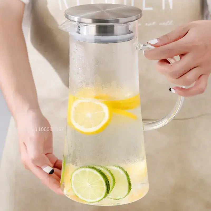Heat resistant glass pitcher water carafe with stainless lid kitchen