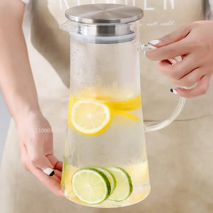 Heat resistant glass pitcher water carafe with stainless lid kitchen