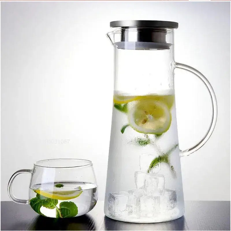 Heat resistant glass pitcher water carafe with stainless lid kitchen