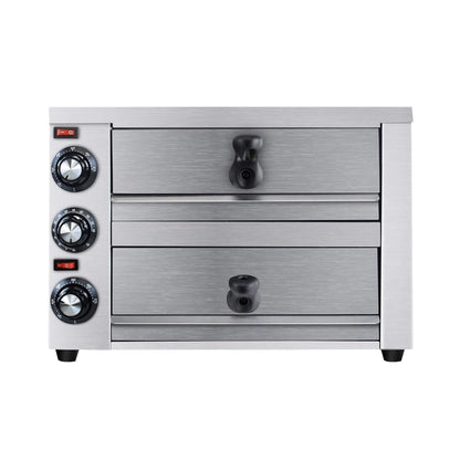 Heavy-Duty 14-Inch Commercial Stainless Steel Electric 2-Tier Tabletop Pizza Oven With Timer (SAK90432)