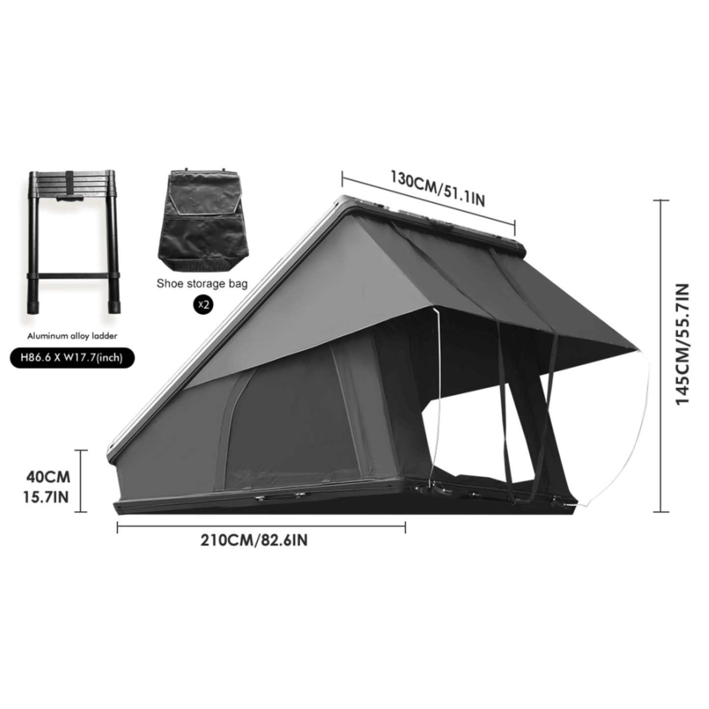 Trailora Heavy-Duty 2-3 Person Hardshell Rooftop Tent With Ladder (SAK93120)