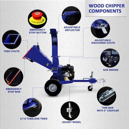 Heavy-Duty 5-Inch 15HP 420CC Gas Towable Wood Chipper Shredder With Recoil Start (SAK51947)