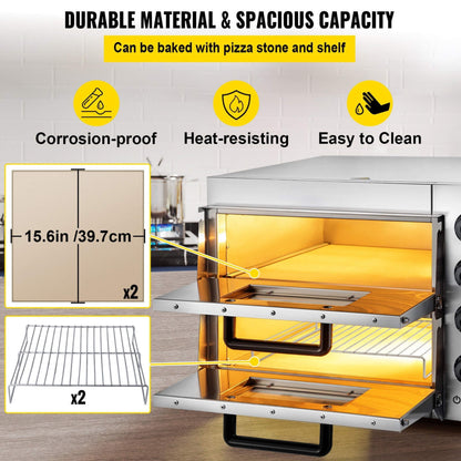 Heavy-Duty Electric 2000W Indoor Commercial Countertop Double Deck Pizza Oven (SAK36147)