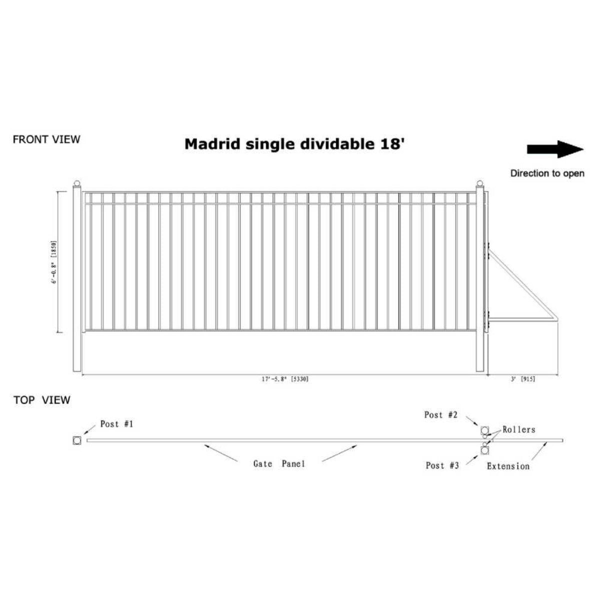 [12-30FT] Heavy-Duty Madrid-Style Premium Steel Sliding Driveway Gate (SAK23857)