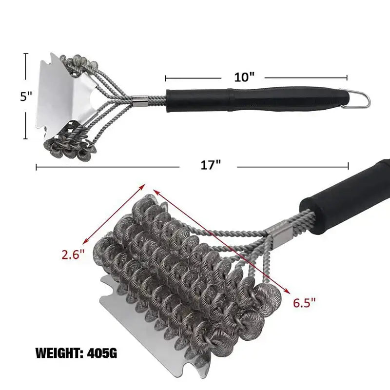 Heavy duty stainless steel bbq triple head brush kitchen scraper