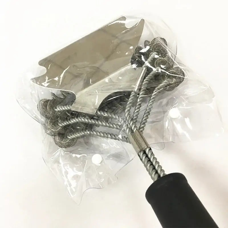 Heavy duty stainless steel bbq triple head brush kitchen scraper