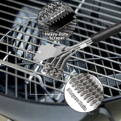 Heavy duty stainless steel bbq triple head brush kitchen scraper