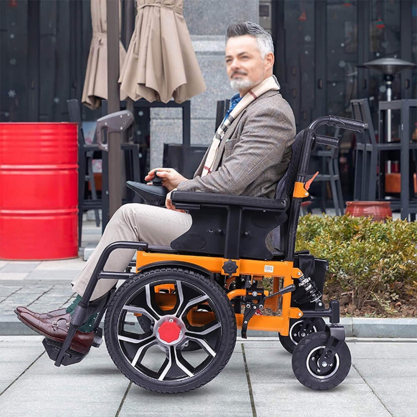 Motivo Heavy-Duty Ultralight All-Terrain Electric Airplane-Approved Foldable Wheelchair, 300LBS (SAK63147)