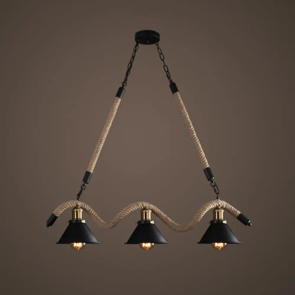 DecorBites™ Hemp Rope Antique Hanging Lamp Chandelier in Black - Ideal for Restaurants and Islands