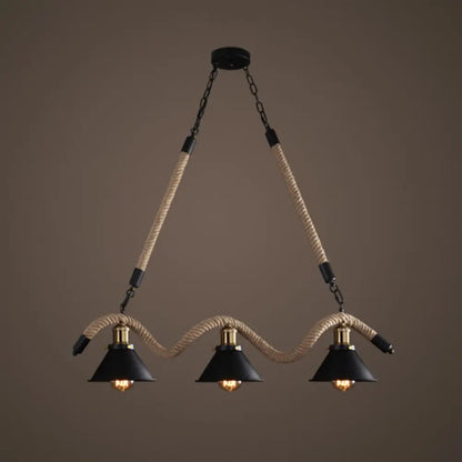 DecorBites™ Hemp Rope Antique Hanging Lamp Chandelier in Black - Ideal for Restaurants and Islands