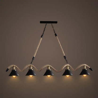 DecorBites™ Hemp Rope Antique Hanging Lamp Chandelier in Black - Ideal for Restaurants and Islands