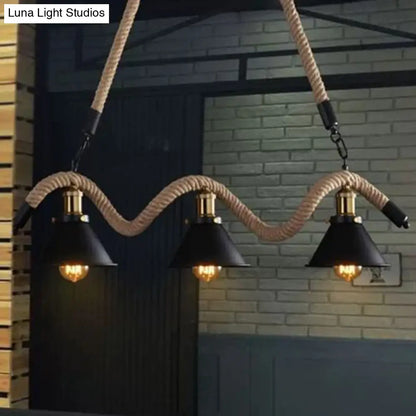 DecorBites™ Hemp Rope Antique Hanging Lamp Chandelier in Black - Ideal for Restaurants and Islands
