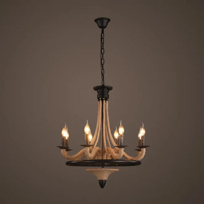 DecorBites™ Hemp Rope Antique Hanging Lamp Chandelier in Black - Ideal for Restaurants and Islands