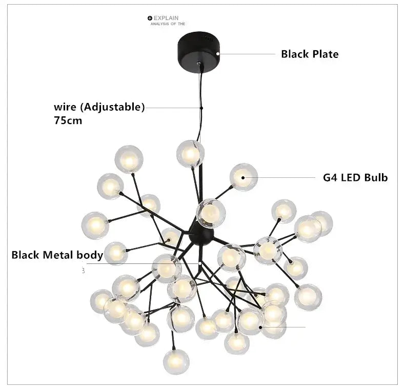 Heracleum firefly gold glass ball chandelier dining room light