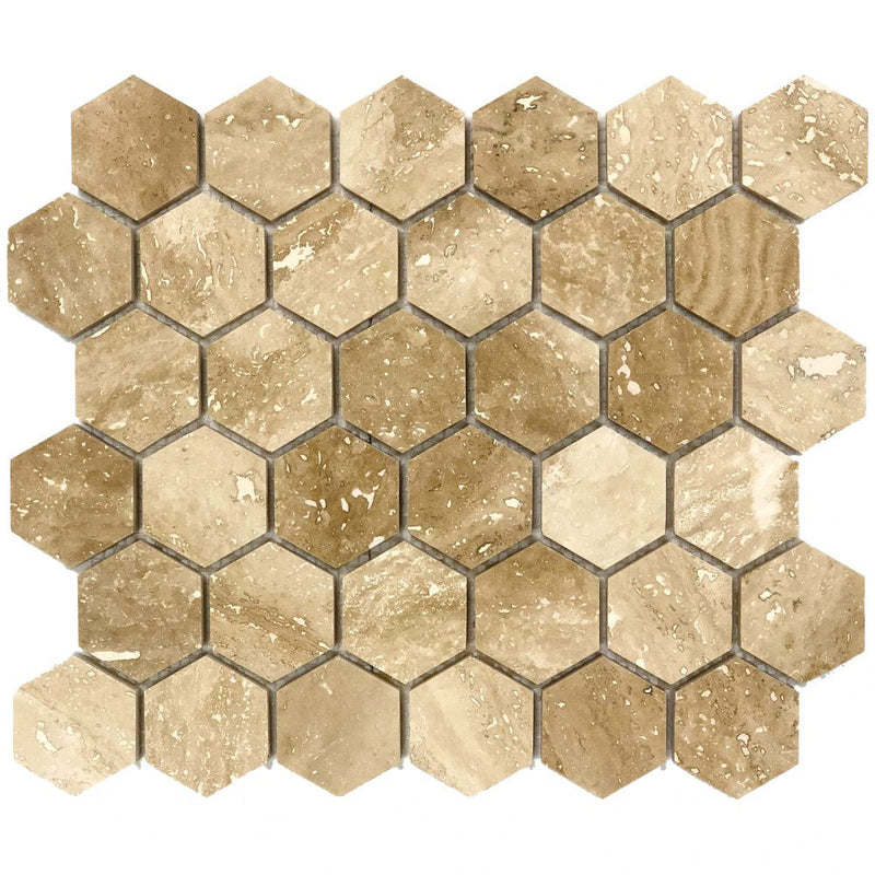 Patara Hexagon 12" x 12" Honed Travertine Mesh-Mounted Mosaic Tile
