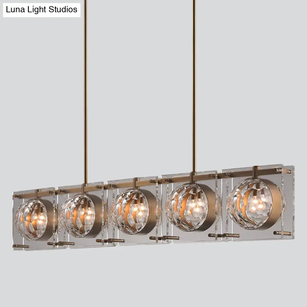 DecorBites™ Hexagon Glass Ball Pendant Lamp - 5-Head Island Light Fixture with Brass Finish