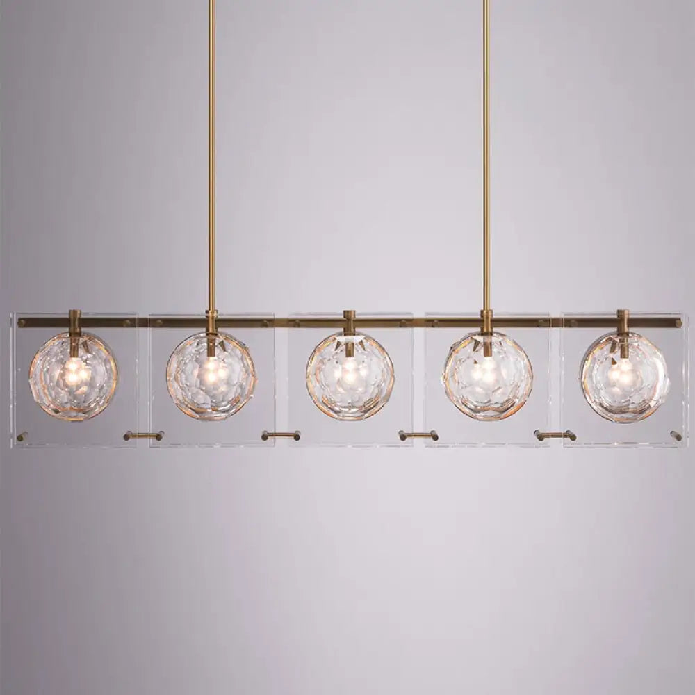 DecorBites™ Hexagon Glass Ball Pendant Lamp - 5-Head Island Light Fixture with Brass Finish