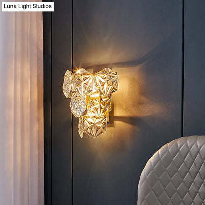 DecorBites™ Hexagon Glass Wall Light with Gold Finish - Modern Bedroom Sconce Fixture