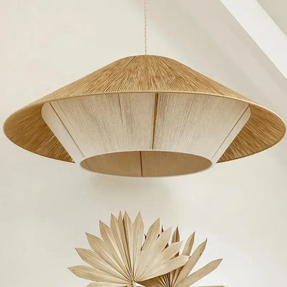 Hexagonal bamboo hemp rope rattan pendant lights for dining room