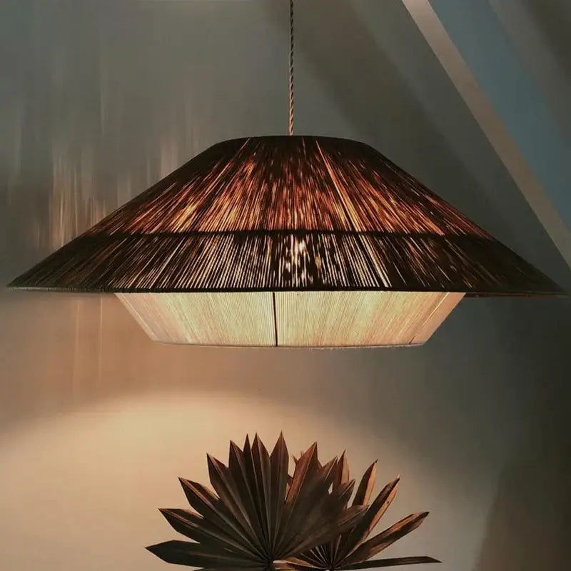 Hexagonal bamboo hemp rope rattan pendant lights for dining room