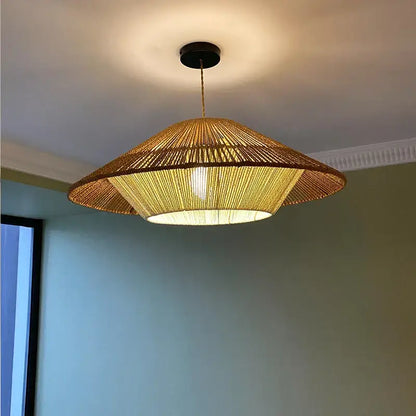Hexagonal bamboo hemp rope rattan pendant lights for dining room