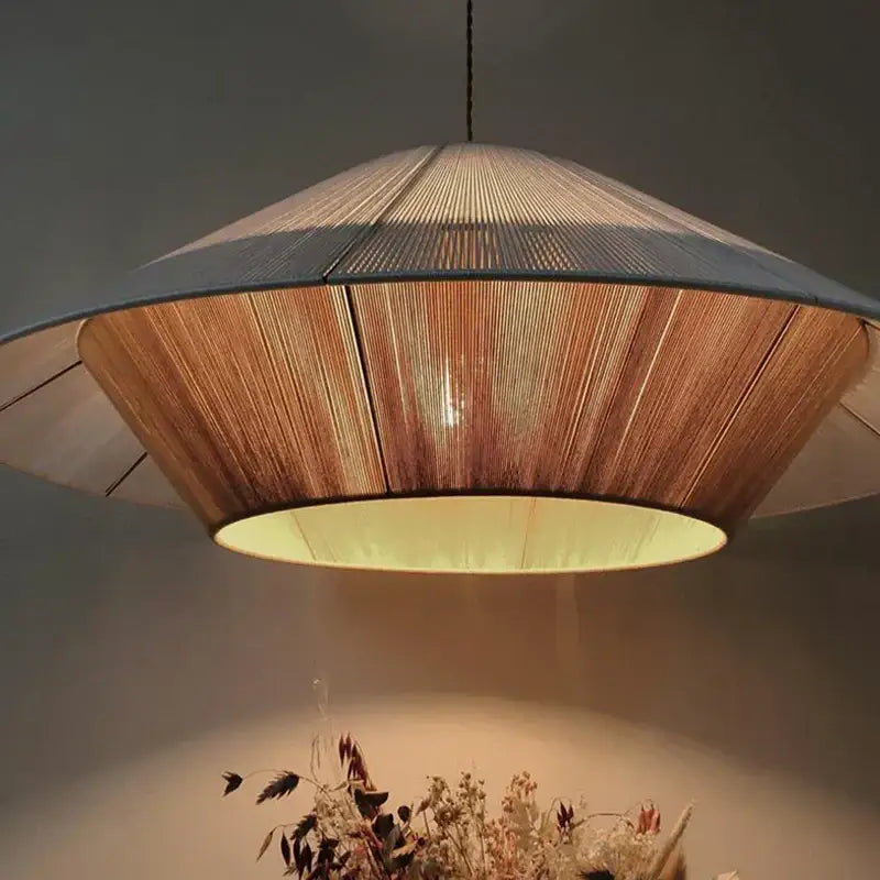 Hexagonal bamboo hemp rope rattan pendant lights for dining room
