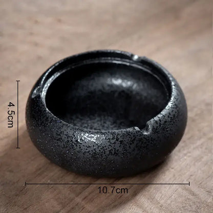 Hexagonal black pottery ashtray with gold deer lid for living room
