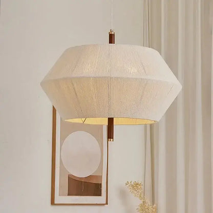 Hexagonal cream hemp rope rattan pendant light for dining room