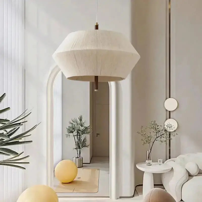 Hexagonal cream hemp rope rattan pendant light for dining room