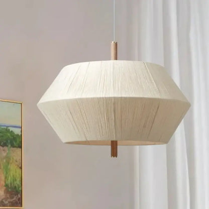 Hexagonal cream hemp rope rattan pendant light for dining room