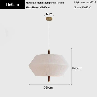 Hexagonal cream hemp rope rattan pendant light for dining room