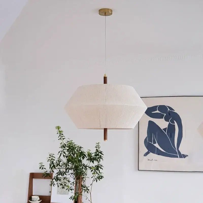 Hexagonal cream hemp rope rattan pendant light for dining room
