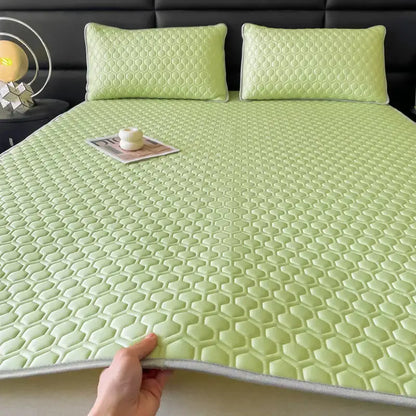 Hexagonal quilted pink & gray cooling bed sheet set bedroom mat