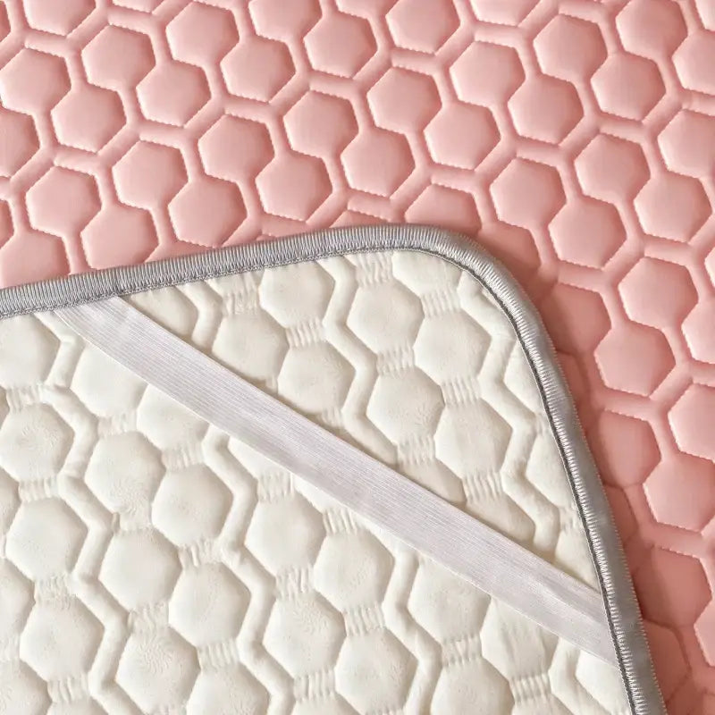 Hexagonal quilted pink & gray cooling bed sheet set bedroom mat