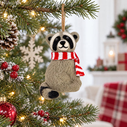 Raccoon Striped Scarf Felt Fabric Christmas Ornament